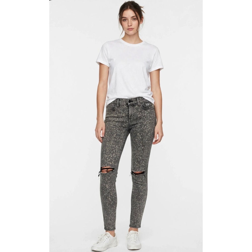 Siwy Hannah Grey Acid Wash Distressed Ripped Knee Skinny Jeans Womens 26